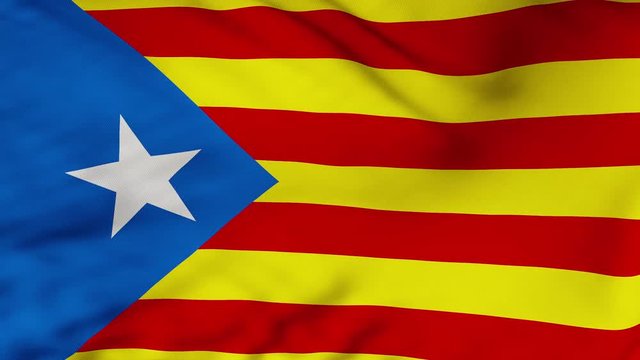 A Catalonia flag flaps in the wind. The Blue Estelada Catalan flag waves in the breeze, and fills the whole frame. See portfolio for similar and much more!