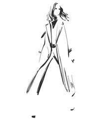 Beautiful young girl model for design. Fashion, style, beauty .Graphic, sketch drawing.