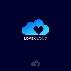 Love Cloud logo. Dating website emblem. Dating chat.  Blue hearts and cloud on a dark background.