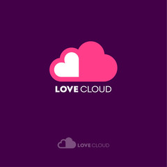 Love Cloud logo. Dating website emblem. Dating chat. Pink hearts as cloud on a dark background.