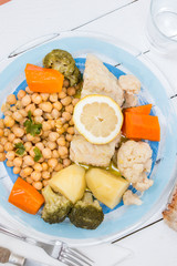 Codfish with chickpeas and vegetables