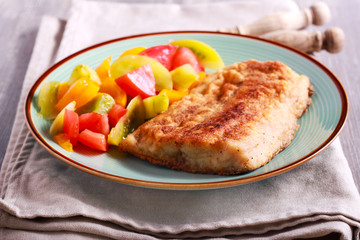 Fried carp fish and salad aside