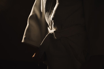 Young girl dressed in hakama practicing Aikido - obrazy, fototapety, plakaty