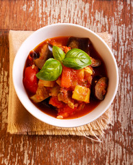 Vegetable stew with sauce in a bowl,