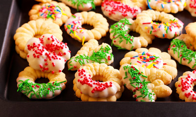 Holiday spritz cookies with icing