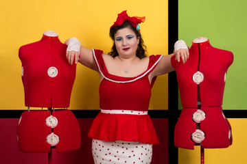 Pinup girl in pop art backdrop
