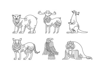 Wild animal and bird collection. Vector illustration.