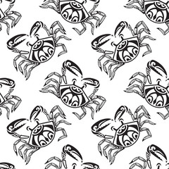 Vector illustration summer sea pattern with stylized cancer.