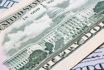 Back side of fifty US dollar banknote closeup