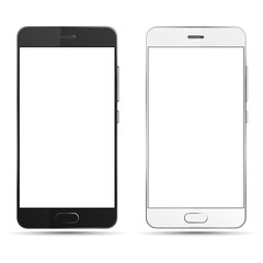 Black and white smartphones isolated with blank screen. 