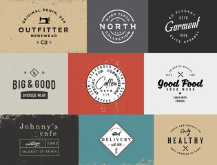 Different vintage logo templates with different colored backgrounds.