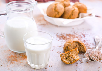 bread and milk on a table