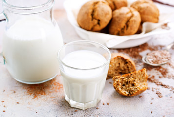 bread and milk on a table