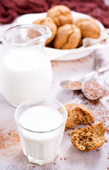 bread and milk on a table