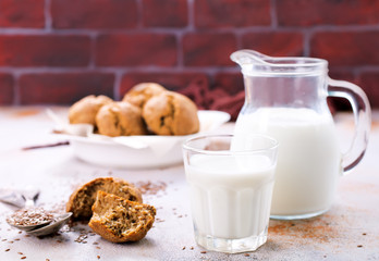 bread and milk on a table