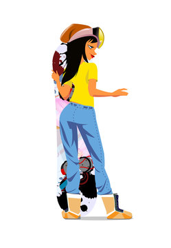 Cartoon character with snowboard. Vector illustration.