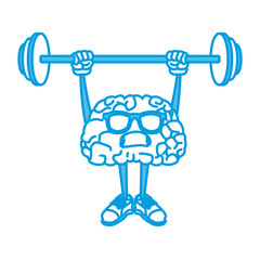 Cute brain cartoon doing exercise icon vector illustration graphic design