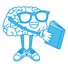 Cute brain reading cartoon icon vector illustration graphic design