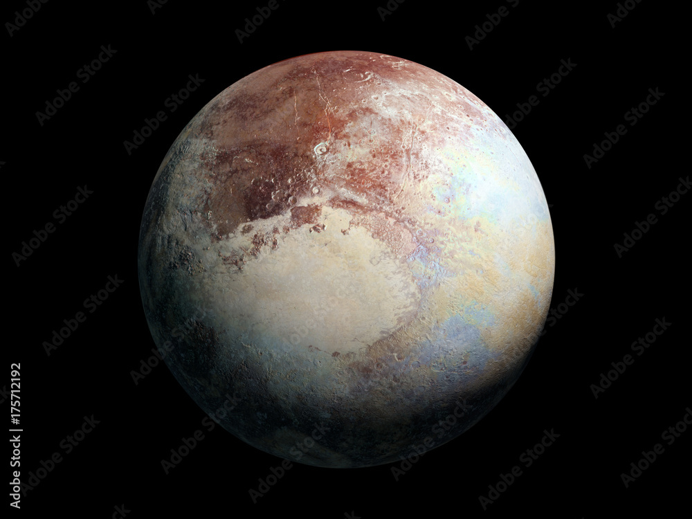 Poster 3d render, dwarf planet pluto isolated on black background