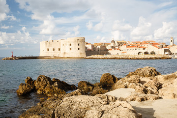 View of the old city and fort of St. John from the sides of the beach. Dubrovnik. Croatia