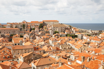 Fototapeta na wymiar Lots of old red roof - detail of the beautiful town in Dubrovnik, Croatia