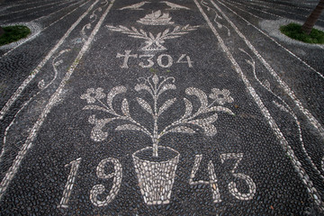 Typical portuguese cobblestone hand-made pavement