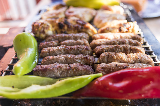 Barbecue with red and green peppers