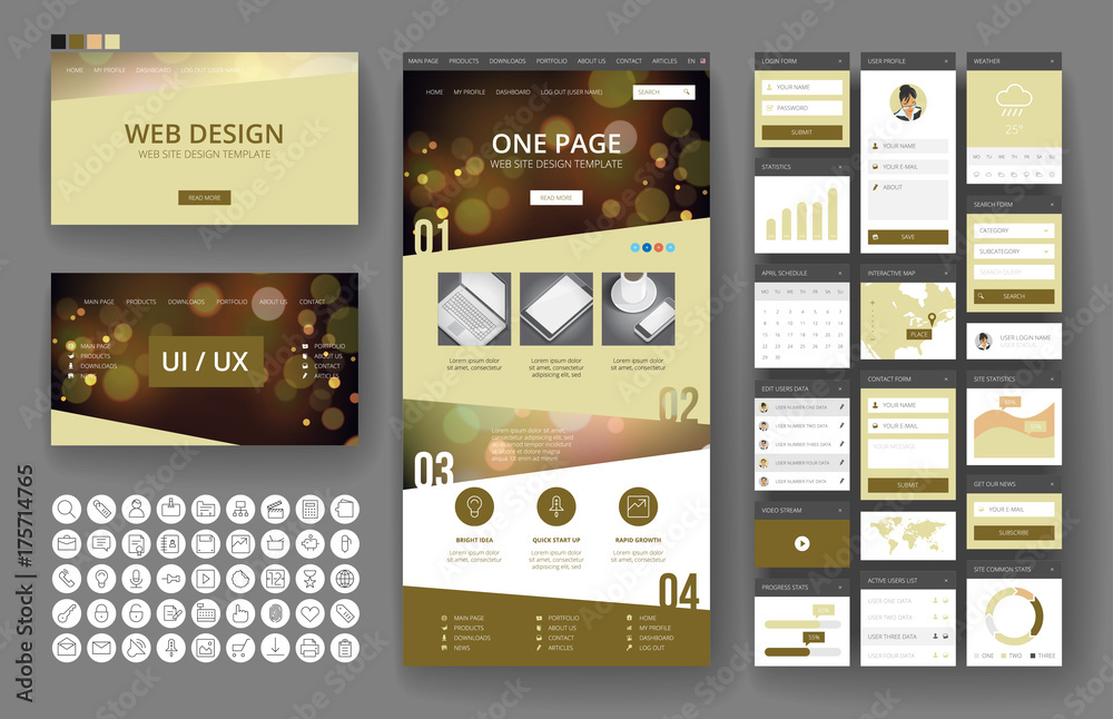 Wall mural website design template and interface elements