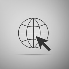 Go To Web icon isolated on grey background. Globe and cursor. Website pictogram. World wide web symbol. Internet symbol for your web site design, logo, app, UI. Flat design. Vector Illustration