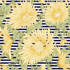 Chrysanthemum. Seamless pattern of yellow Japanese chrysanthemum