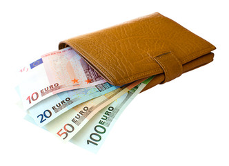 Leather wallet with euro banknotes