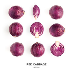 Seamless pattern with red cabbage. Vegetables abstract background. Red cabbage  the white background.