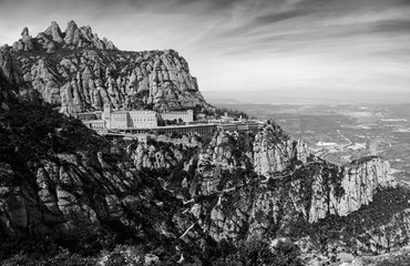 Panorama of Montserrat. Black and white