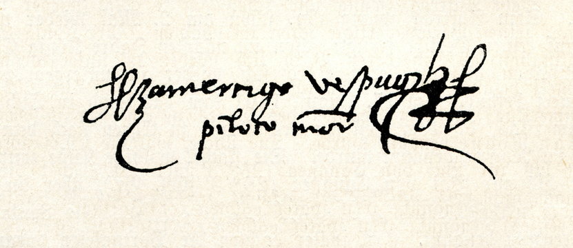 Signature of Amerigo Vespucci, Italian explorer, who first understood that America is a separate continent (from Spamers Illustrierte Weltgeschichte, 1894, 5[1], 61)