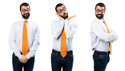 Set of Happy funny man with glasses
