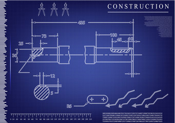 Machine-building drawings on a blue background