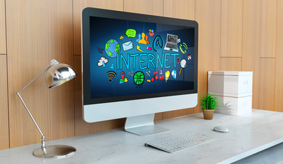 Modern computer with internet presentation 3D rendering