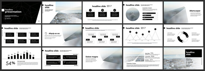 Black and white presentation templates elements on a white background. Vector infographics. Use in Presentation, flyer and leaflet, corporate report, marketing, advertising, annual report, banner.