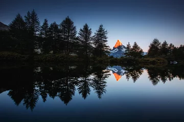 Foto auf Acrylglas Great  panorama with famous peak Matterhorn. Location place Swiss alps, Grindjisee, Europe. Beauty world. © Leonid Tit