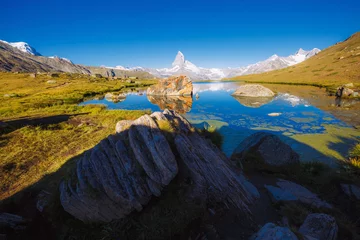  Great  panorama with famous peak Matterhorn. Location place Swiss alps, Stellisee, Europe. © Leonid Tit