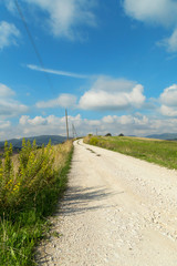 Fototapeta na wymiar Rural landscape with country road and blue sky