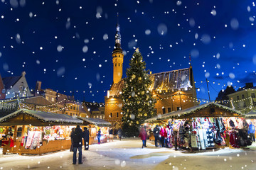 Christmas in Tallinn. Town Hall Square with Christmas Fair