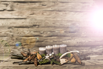 Merry Christmas decoration 3rd advent burning grey candle Blurred ba