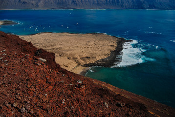 Aerial view of El Rio from top of Montana Amarilla, La Graciosa island, Lanzarote