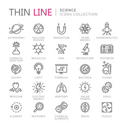 Collection of science thin line icons