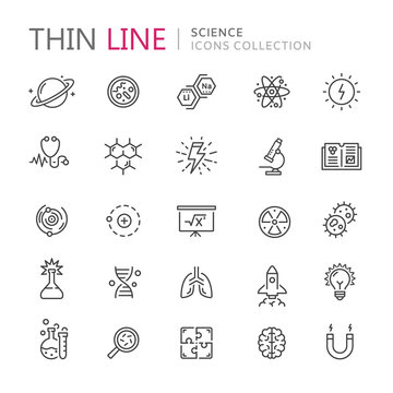 Collection of science thin line icons