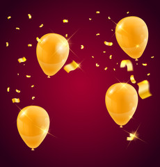 Templates of a celebration of the Golden balloons and ribbons, sparkling golden color
