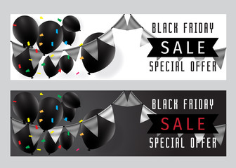 Black Friday Sale Poster with Balloons. Black Friday Sale Poster modern design. Black Friday Sale promotion vector display poster. Black friday sale inscription design template. Black friday banner. 