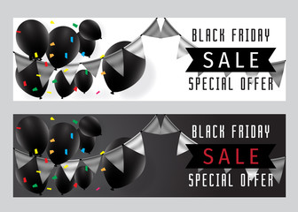 Obraz premium Black Friday Sale Poster with Balloons. Black Friday Sale Poster modern design. Black Friday Sale promotion vector display poster. Black friday sale inscription design template. Black friday banner. 