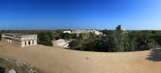 View on the Ball court and Pyramid of the Magician from Governor's Palace, Uxmal, Mexico 